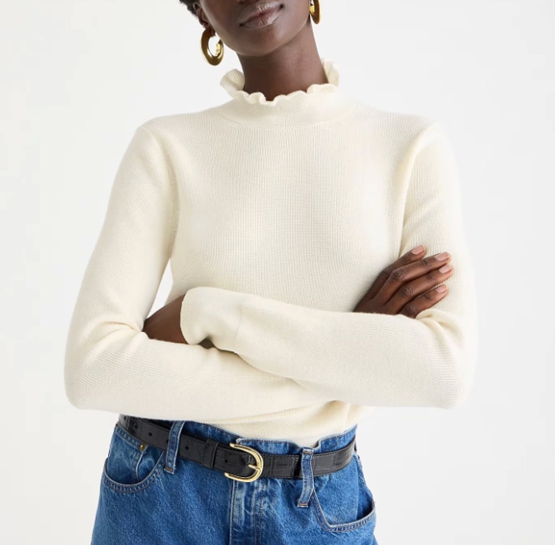 Nwt J.Crew Ruffleneck Merino Blend Turtleneck Sweater Ivory Cream Large